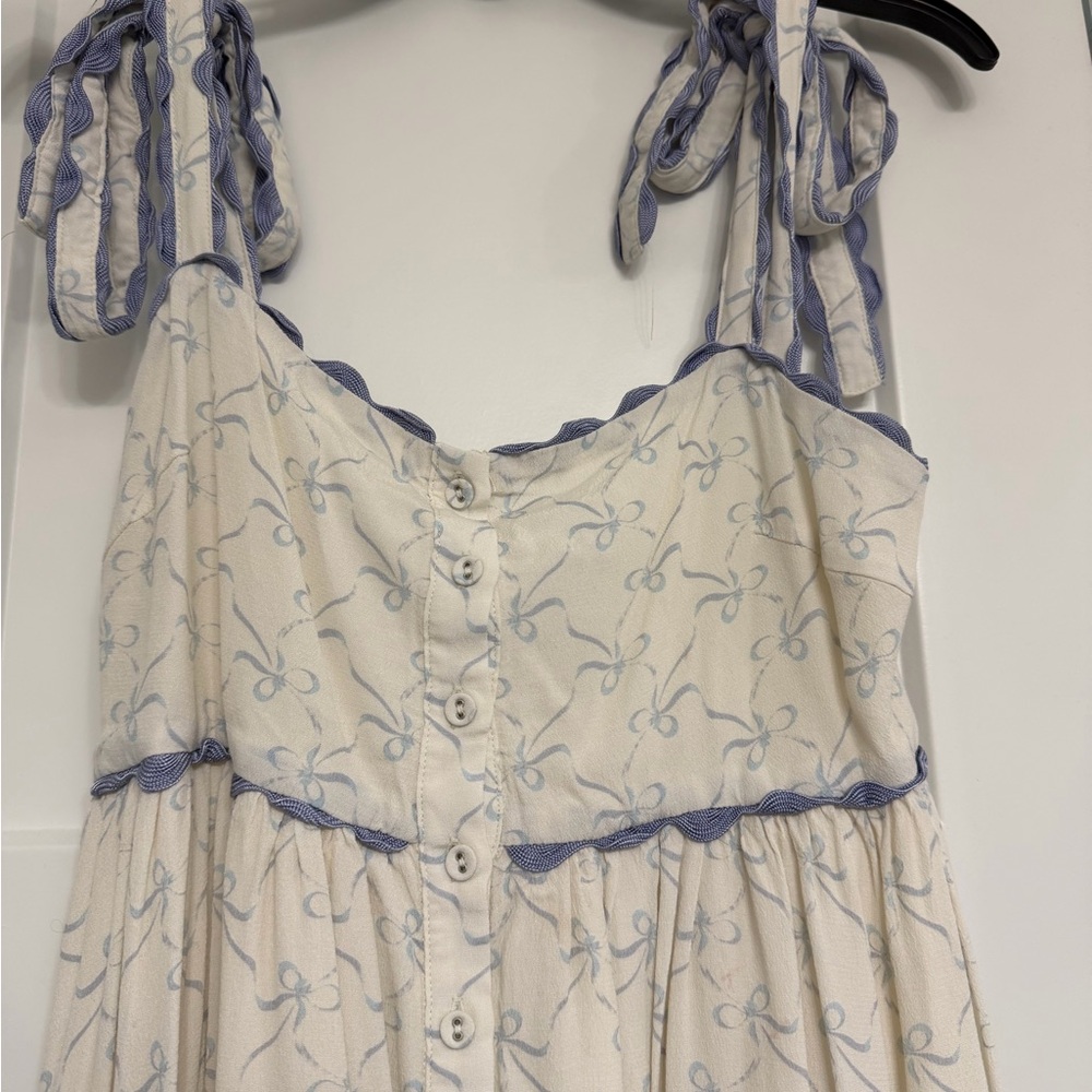 Ivory and Blue Scalloped Trim ric rac Maxi Dress worth collective size small - Picture 4 of 10